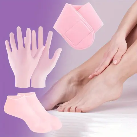 Beauty & Personal Care 3-Pack Reusable Washable Silicone Spa Socks, Gloves & Gel Neck Band Set - Alcohol-Free Olive Oil, Grape, Jojoba Oil Moisturizer, Daily All-Use Anti-Stretch Care, Chapped Hand Relief, Mineral-Infused, 24-Month Durability for Adults