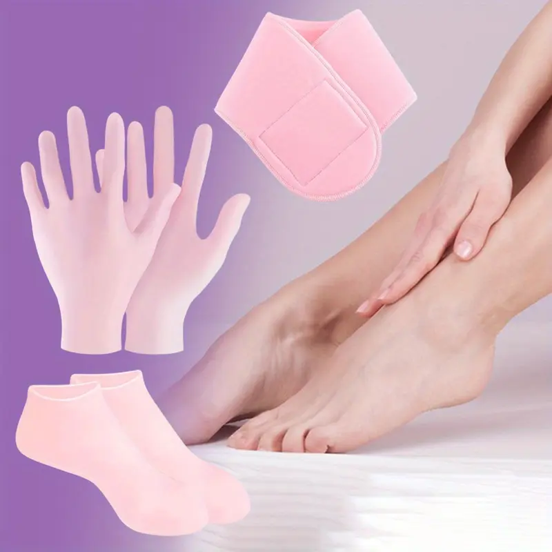 Beauty & Personal Care 3-Pack Reusable Washable Silicone Spa Socks, Gloves & Gel Neck Band Set - Alcohol-Free Olive Oil, Grape, Jojoba Oil Moisturizer, Daily All-Use Anti-Stretch Care, Chapped Hand Relief, Mineral-Infused, 24-Month Durability for Adults