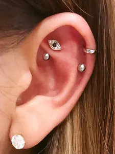 Cz Pave Evil Eye Daith Earring • Threadless Pushback • Mini Evil Eye Cartilage Earrings • Small Tragus Earring • 18g Conch Screwback Stud