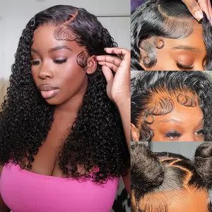 Short Bob Wig Human Hair 13x4 Frontal Lace Wig 180% Density HD Lace Front Wigs Human Hair Pre Plucked Bob Wigs for Women Curly Human Hair Wig Natural Black