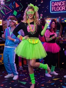 1980s Vintage Disco Outfit Set Complete Party Accessories Necklace Headband Gloves Glasses Kit