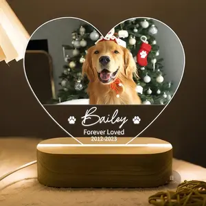 Personalized Pet Photo Night Light, Custom Dog Photo LED, Cat Bedroom Nightlight, Pet Picture Frame, Pet Loss Memorial Gift, Heart Acrylic Decor.Pet Prodcts Stuff for Pet Lovers