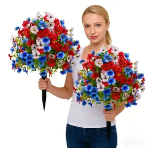 1 set of Independence Day decorative artificial flower arrangement, resistant to UV rays, no maintenance required, suitable for garden lawns, front flower pots, and decoration at festival gatherings, realistic eucalyptus leaves and flowers