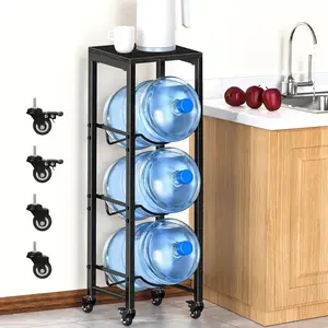 5 Gallon Water Bottle Holder, 3-Tier Water Jug Rack,Water Jug Stand with Lockable Casters,Heavy Duty Water Storage Rack Water Dispenser Stand,Water Jug Holder for Kitchen,Office,Garage,Black