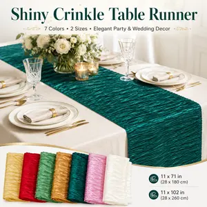Luxury Shiny Crinkle Table Runner for Wedding Reception, Pleated Glossy Table Runner, Satin-Like Wrinkled Table Decor for Dining Table, Party, Bridal Shower, Birthday, Banquet, 11 x 71 / 11 x 102 in Modern Glam, Elegant, Luxe, Sophisticated
