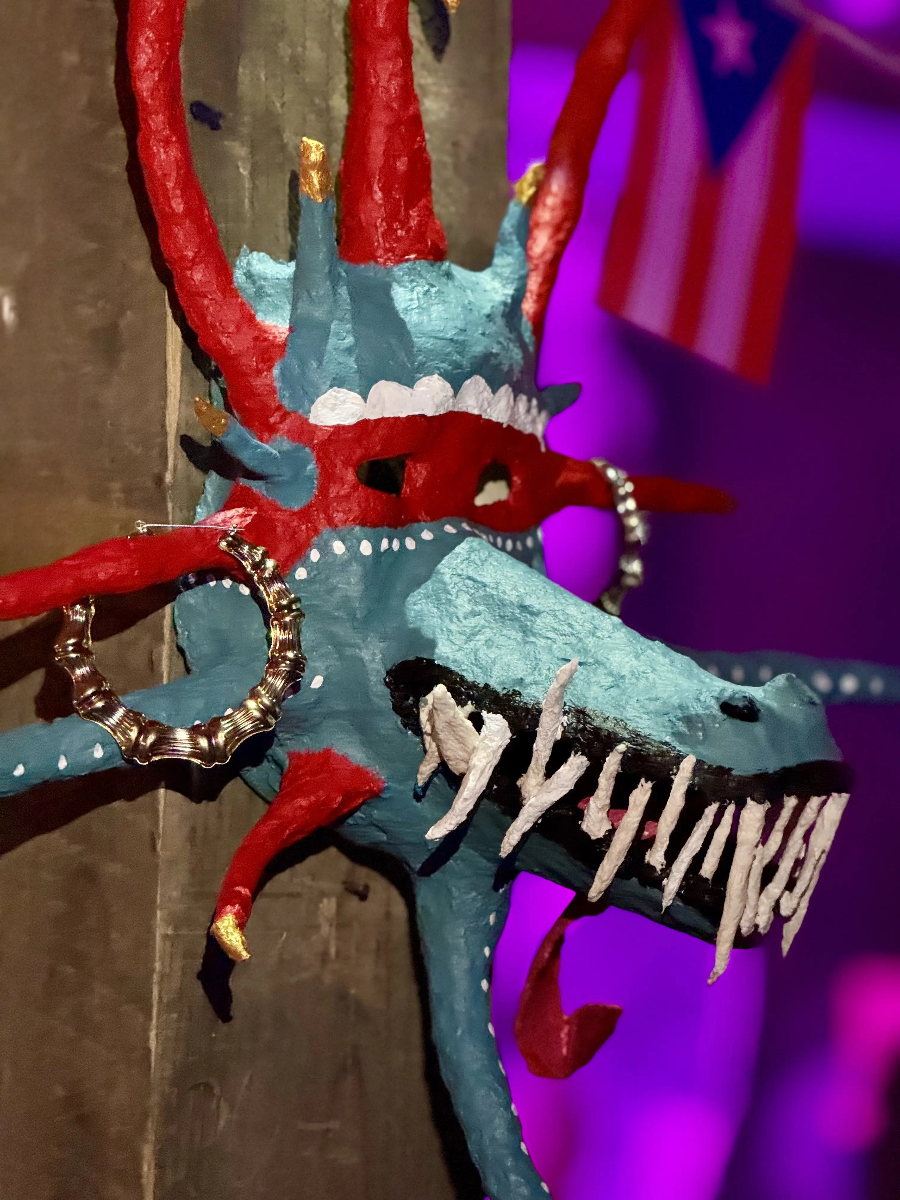 El Maboya Duerme Traditional Puerto Rican Vejigante Mask Handmade Paper Mache 46x30x12in Cultural Icon Symbol of Abundance and Resilience