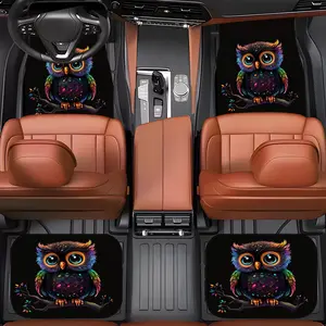 4pcs Set Owl-Themed Front And Back Car Floor Mats, Suitable for All Seasons, Anti-Slip And Stain-Resistant, Easy to Clean, Car Interior Accessories, Suitable for All Vehicle Models, a Perfect Gift for Both Men And Women