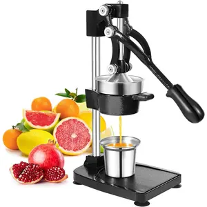 Cast Iron Juicer, 17"Tall & Sturdy Flat Base | Heavy-Duty Manual Hand Press Juicer For Orange  Lime Pomegranate & Citrus, Orange Squeezer, Stainless Steel Cup, Easy to Clean, Black