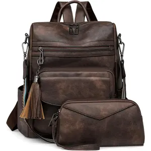 Womens Fashion Backpack Purse for Women Leather Multipurpose PU Ladies  Bag Travel bag Satchel Handbags (coffee)