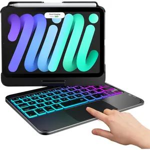 Keyboard Case for iPad Mini 7 (2024) & Mini 6 (2021) - Wireless Case with Keyboard for iPad Mini 7th 6th Generation 8.3" - 10 Colors Backlit Keyboard Cover with Trackpad - Black