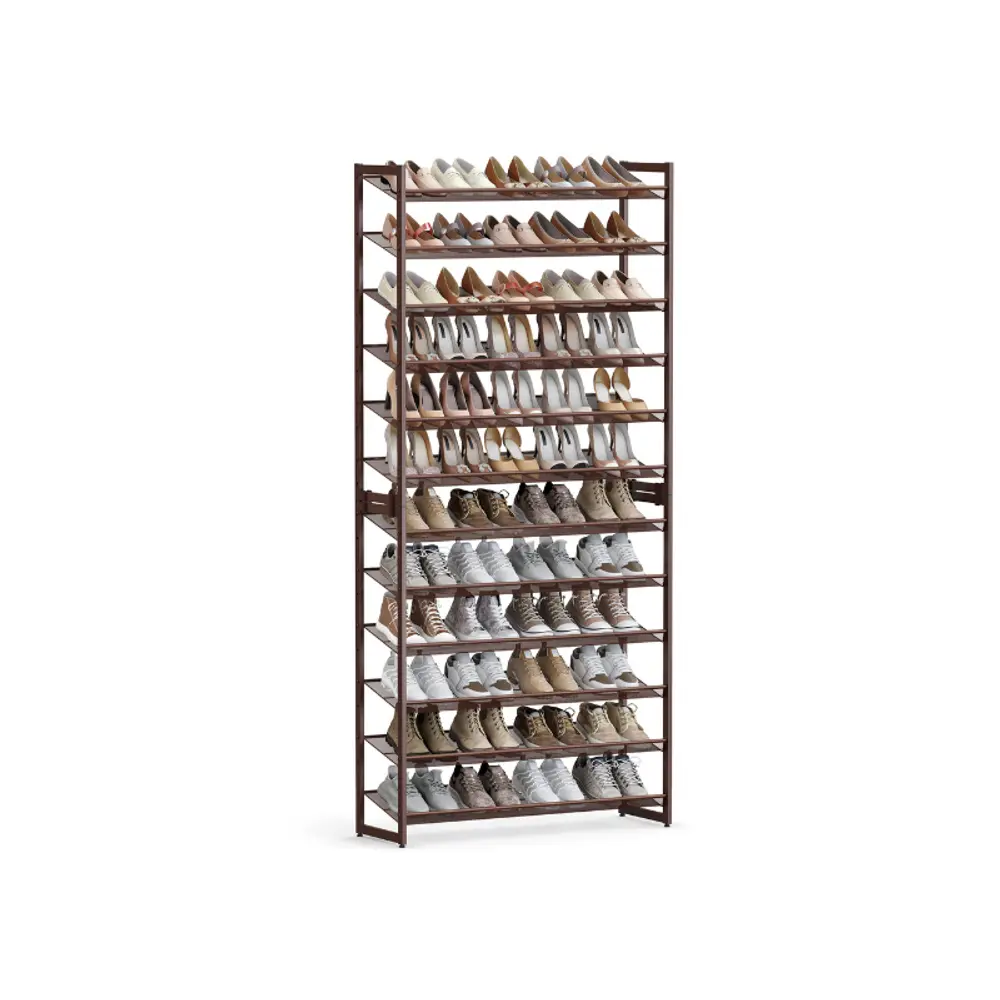 SONGMICS Shoe Rack, 12-Tier Shoe Organizer, Metal Rack for Garage, Set of 2, 6-Tier Stackable Shelf, with Adjustable Flat or Angled Shelves, Holds 48-60 Pairs
