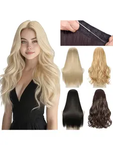 Women's Long Wavy Synthetic Hair Extension, Invisible Natural Look, Adjustable Fishline Wig Piece, Perfect for Daily Wear