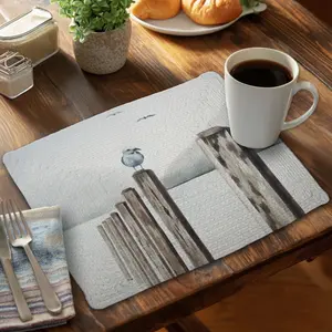 360 Stand Rectangular Coastal Nautical Theme Bathroom Placemat, 14x18 in. Braided Polyester Seagull at the Marina Design, Stylish Moistureproof Home Bath Supply