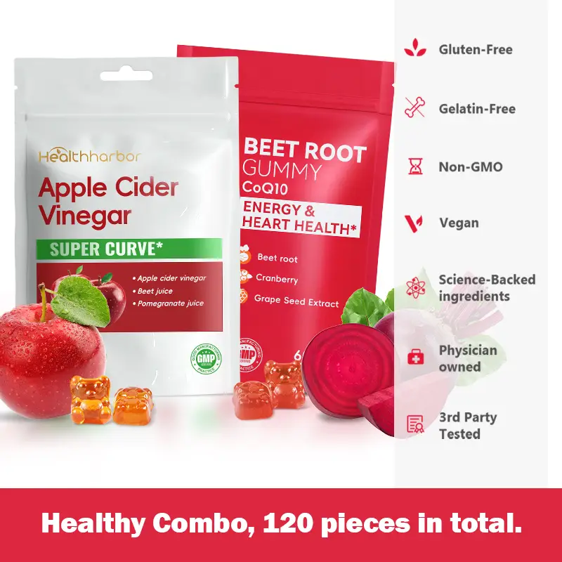 Healthharbor Apple Cider Vinegar & Beet Root Gummies – Digestive Support, Antioxidant Boost, & Healthy Aging – Vegan & Gluten-Free (120 Gummies)