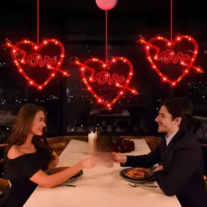 Valentine's Day Window Light Decorations, Battery Operated Heart Shaped Suction Cup LED Lights with Timer, Indoor Home Christmas Decoration