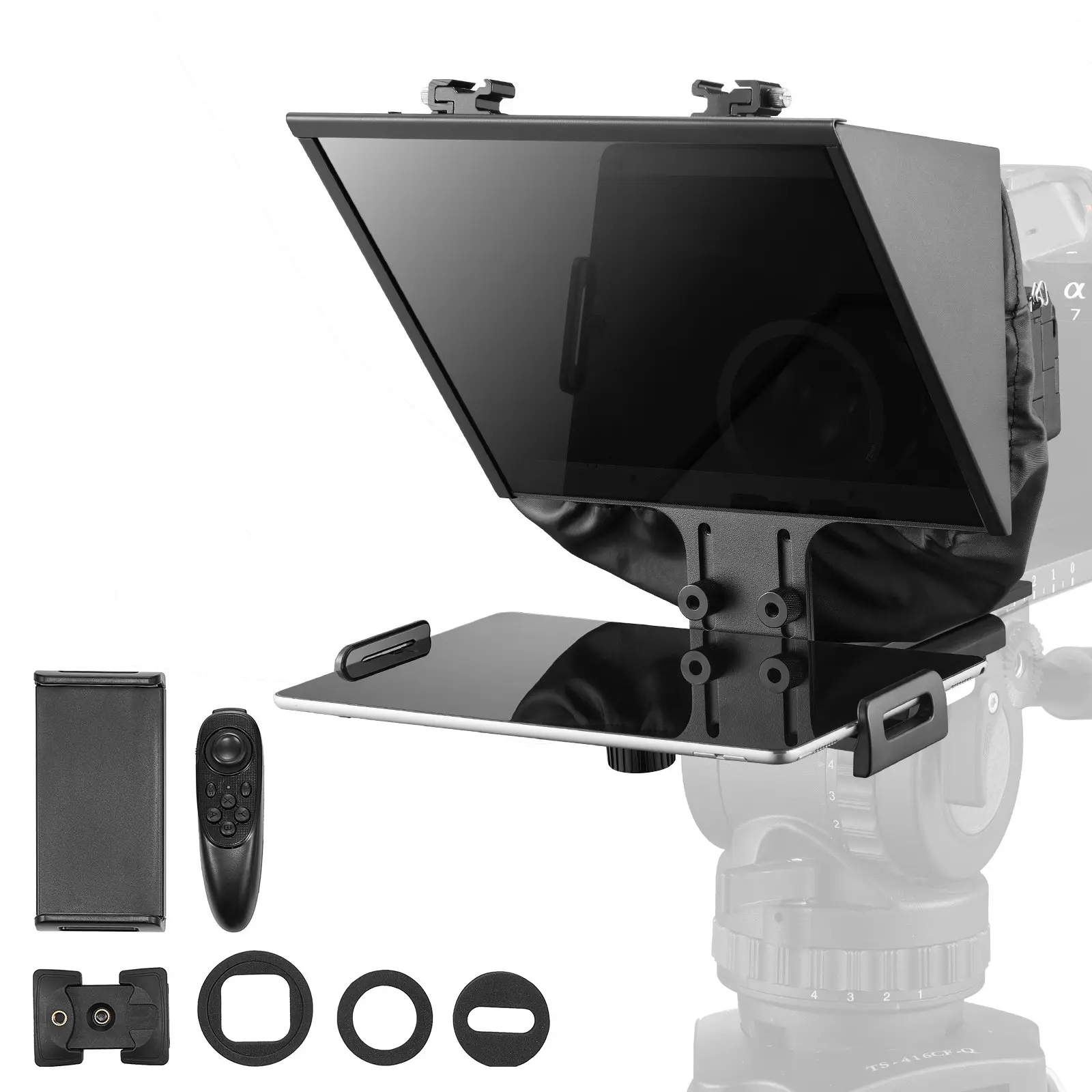 VEVOR Teleprompter, 13 Aluminum Alloy, Floor Type with Adjustable Angle Spectroscope, Remote Control, for YouTube, Twitch, Zoom, Supports DSLR/Webcam/Smartphone, for Video Recording/Live Streaming