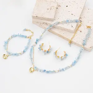 [Sky Blue] Natural Freshwater Pearl Jewelry Set with Butterfly Earrings Bracelet Necklace for Date Anniversary Gift Luxury