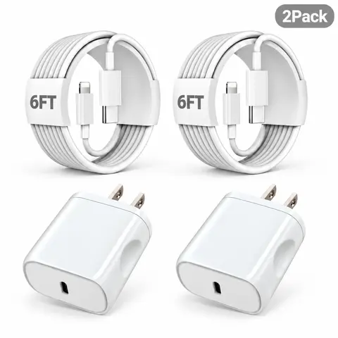 SANPRIO 2-Pack Wired USB-C Mobile Wall Charger Adapter with 6FT USB-C to Lightning USB Cord - 3x Superfast Charging for iPhone 14/13/12/11 Pro Max,Mini,8, iPad,AirPods,Smartphone,Cellphone