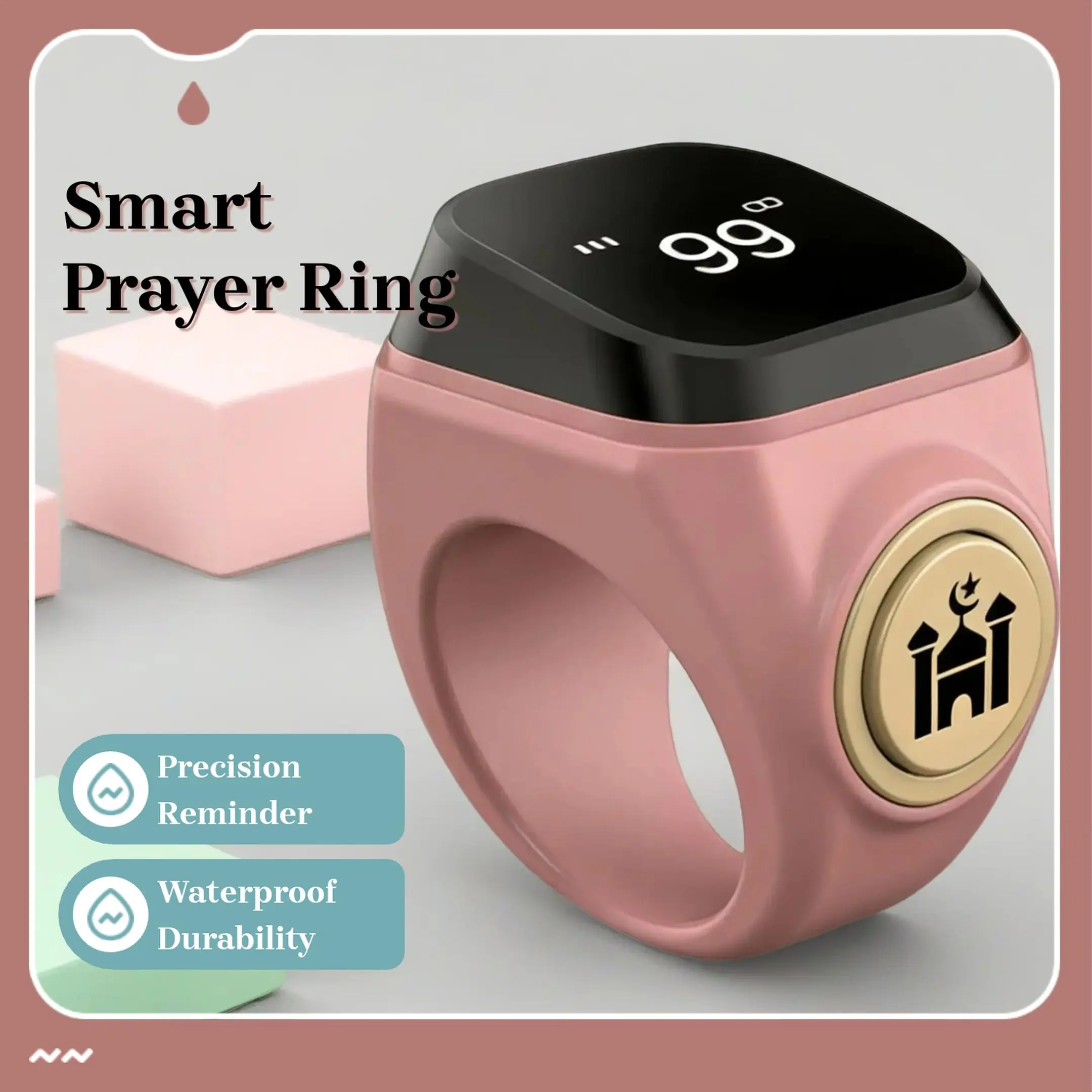 Smart Islamic Prayer Counting Ring, Tasbih Counter, Electronic Tasbih Counter, Precise Time Reminder + APP Tracking, Automatic Alarm, Waterproof Durable Muslim Prayer Helper