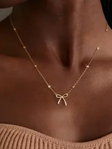 Stainless Steel Jewelry Bow Bowknot Pendant Bead Chain Set, Simple Cute Fashion Girl Necklace, Versatile High-End Style, Necklace for Daughter