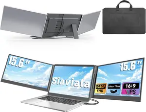 Laptop Screen Extender 15.6", 1080P FHD Triple Portable Monitor for Laptops 13-17.3", Ultra-Slim Dual Monitor Extender for Windows/Mac/Chrome/Dex, USB-C/HDMI Plug and Play built-in battery