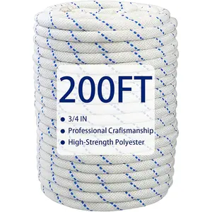 3/4in x 200 Ft Double Braid Polyester Rope, High Force Braided Polyester Rope, 20000Lbs Breaking Strength Strong, Multipurpose Pulling Rope, for Tree Work, Camping, Swings