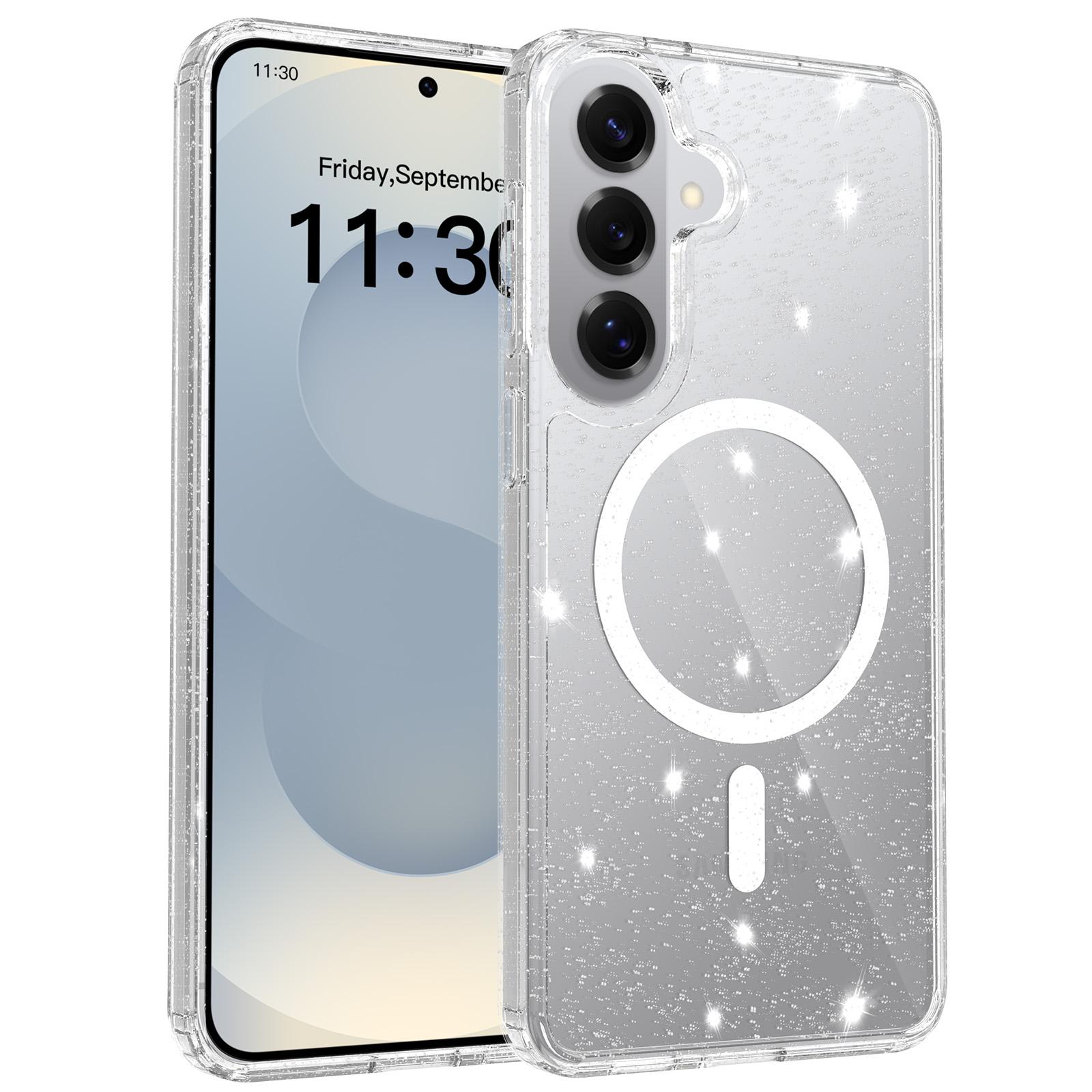 Clear Glitter Magnetic Case for Samsung Galaxy S25 & S26 series, Slim Transparent Shockproof Bling Cover