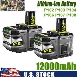 High quality 2PACK For RYOBI P108 18V 12Ah High Capacity Battery 18 Volt Lithium For One Plus