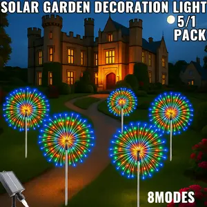 Solar Garden Lights Outdoor, 5 Pack300 LED Twinkling Firework Lights Decorative , Outdoor Waterproof Solar Starburst Light for Outside Yard Pathway Garden Decor, Warm White