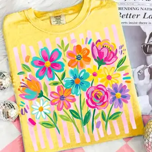 Striped Boho Floral Brushstroke T Shirt, Preppy Floral T Shirt, Summer Vibes, Spring Flowers, Wildflower, Floral Mama, Boho Summer