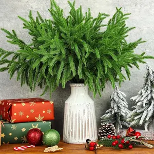 Christmas Norfolk Pine Branches 18" Artificial Pine Needles Faux Norfolk Stems Fake Greenery Branches for Vase DIY Crafts Xmas Garland Wreath Indoor Outdoor Home Garden Decor