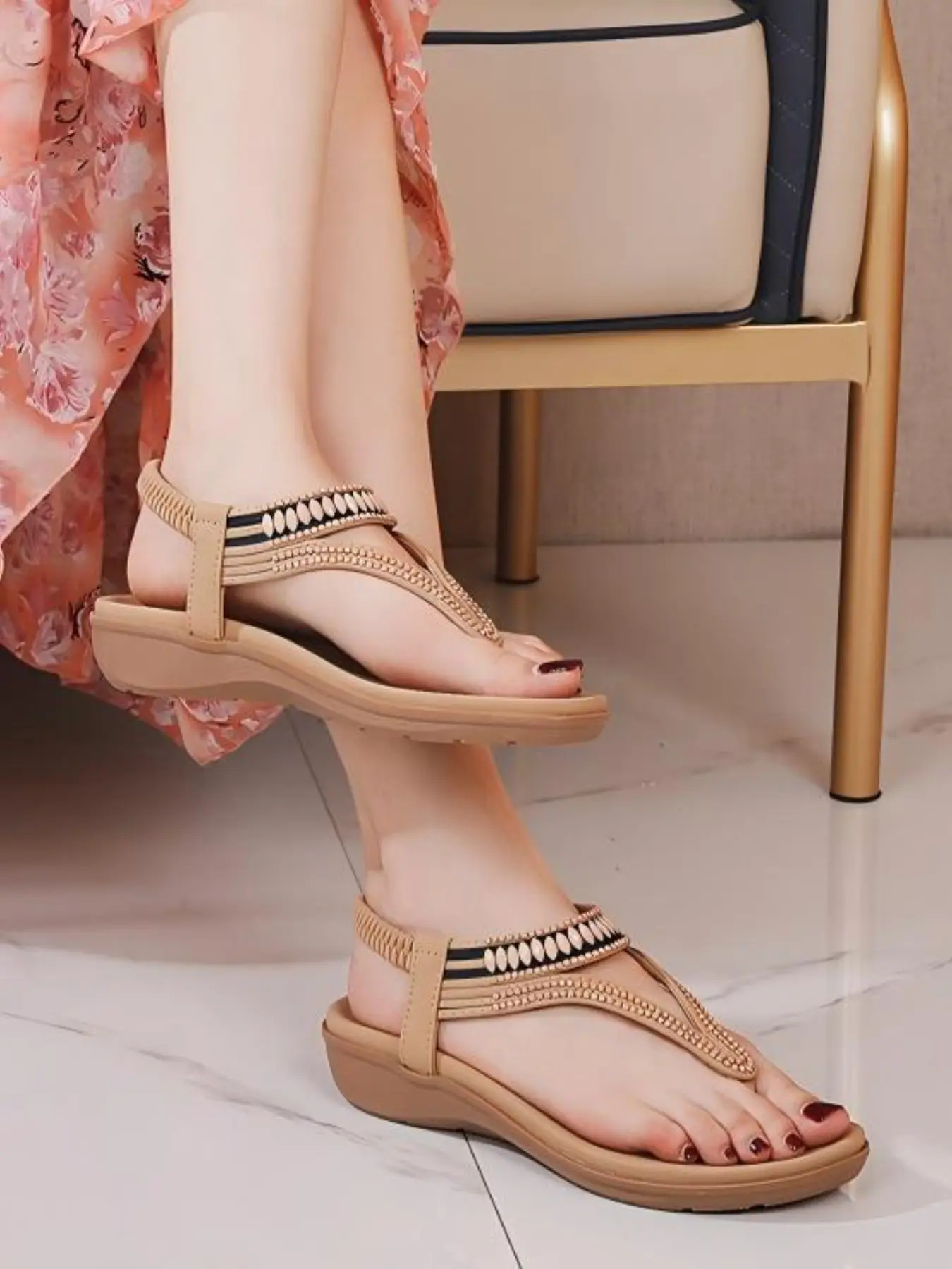 Women's Bohemian Elastic Beaded Wedge Sandals Soft Breathable Lightweight Comfortable Wedge Heel Shoes Casual Summer Beach Sandals Open Toe Sandals Boho Sandals for Party Wedding Causal Office Holiday Footwear, Boho Style Sandal