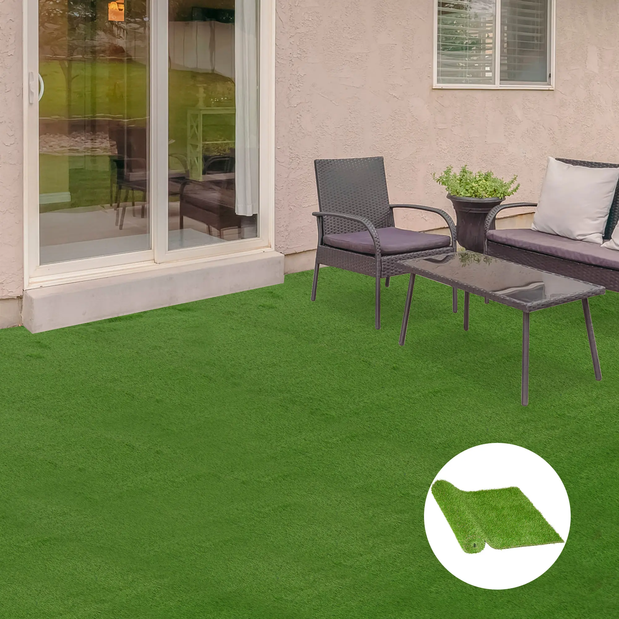Artificial Turf Grass (3ft x 10ft x 1.25in), UV-Protected Low-Maintenance Lawn with Drain Holes for Backyard Household Landscaping
