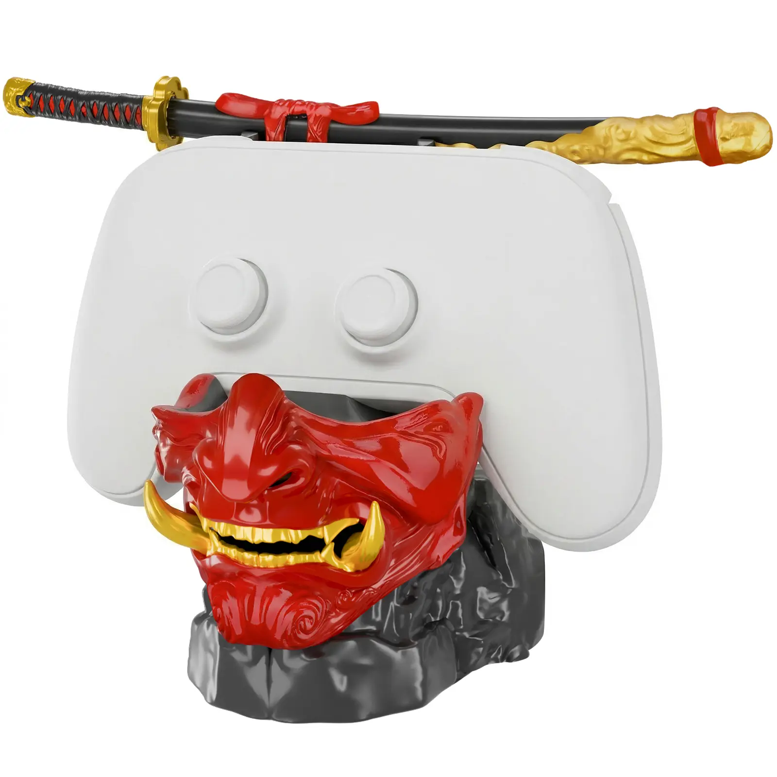 NiHome Durable Samurai Warrior Mask Game Controller Charging Station - Handcrafted Resin Desk Accessory, Multi-Device Holder Stand for PS5/Xbox/Switch Controllers, Headsets & Smartphones, Console Controller Accessories
