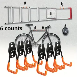 6 Counts Heavy-Duty Metal Tool Hook, Wall Mounted Garage Storage Container, Industrial Grade Strength, Space Saving Solution