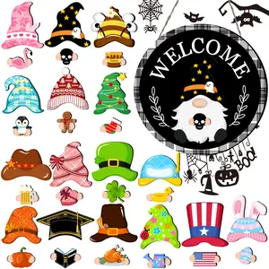 DIY Customizable Magnetic Gnome Welcome Sign Black Buffalo Plaid Year Round Interchangeable Door Decor with 16 Accessories