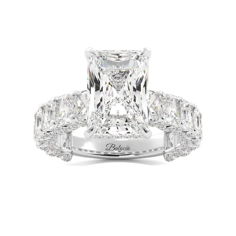 Radiant Cut Iced Out Engagement Ring with Radiant Cut Side Diamonds