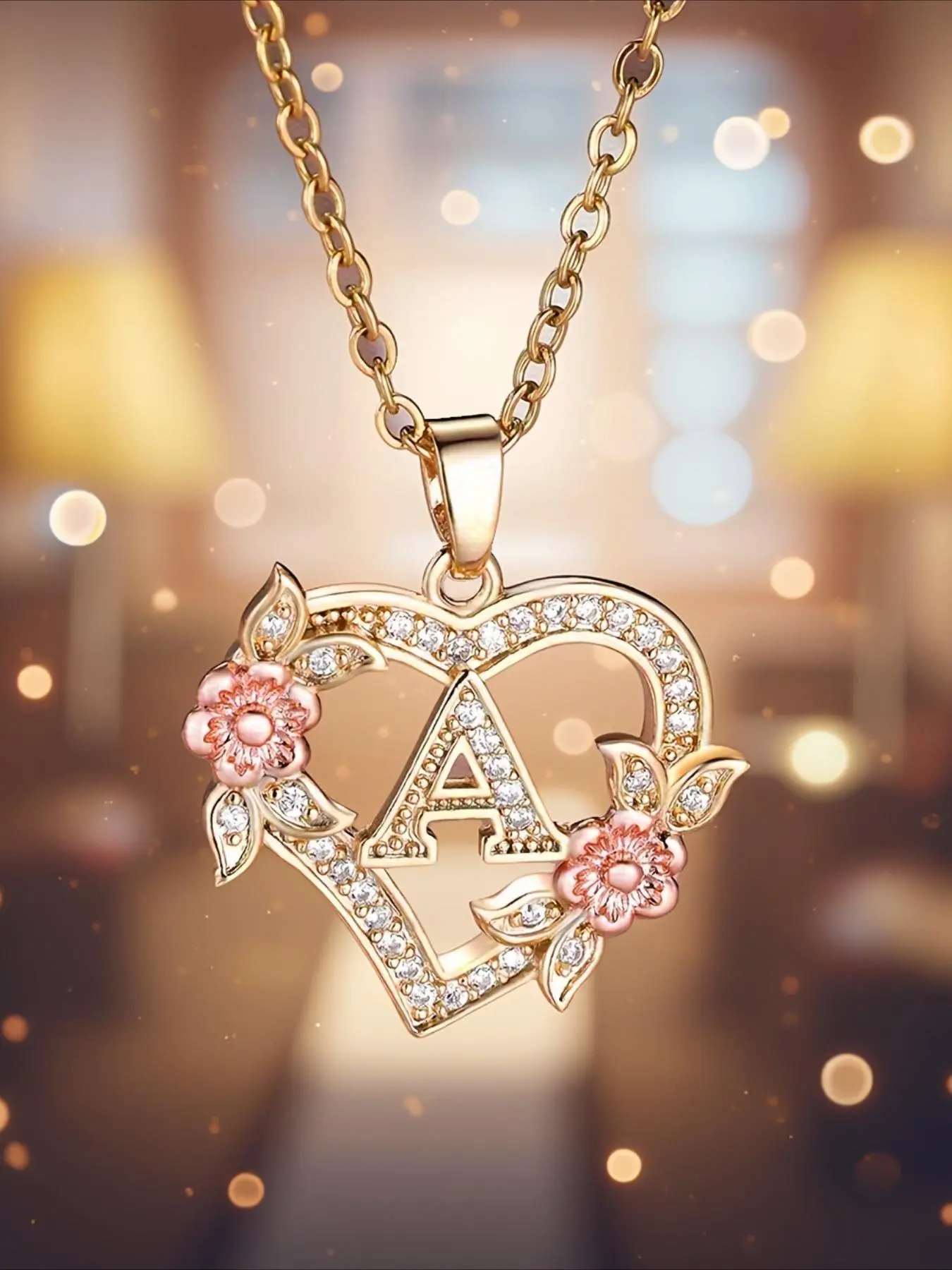 Initials Pendant Necklace for Women & Girls, Heart Shaped Necklace, Heart Pendant Necklaces, Fashion Jewelry for Party, Daily Clothing Decor, Trendy All-match & Exquisite Jewelry for Birthday Gift