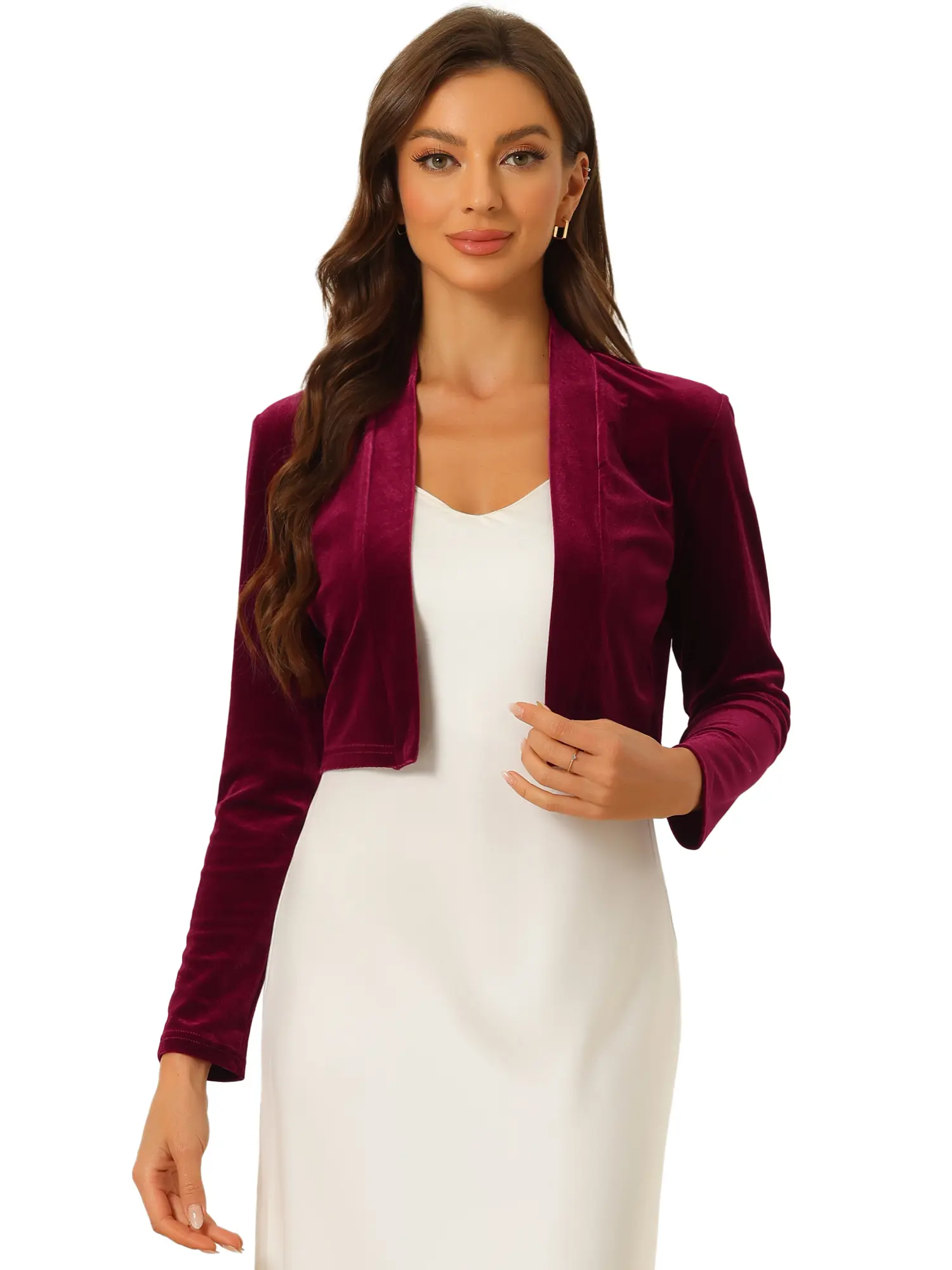 INSPIRE CHIC Velvet Shrug Long Sleeve Open Front Cardigan Party Cropped Bolero Jacket