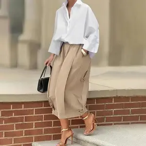 Women'sLooseSolidColorCapri-PantsCroppedTrousers,100%CottonSummerComfortableBreathableFabric,DailyVersatileElasticWaistbandLanternPantswithPockets