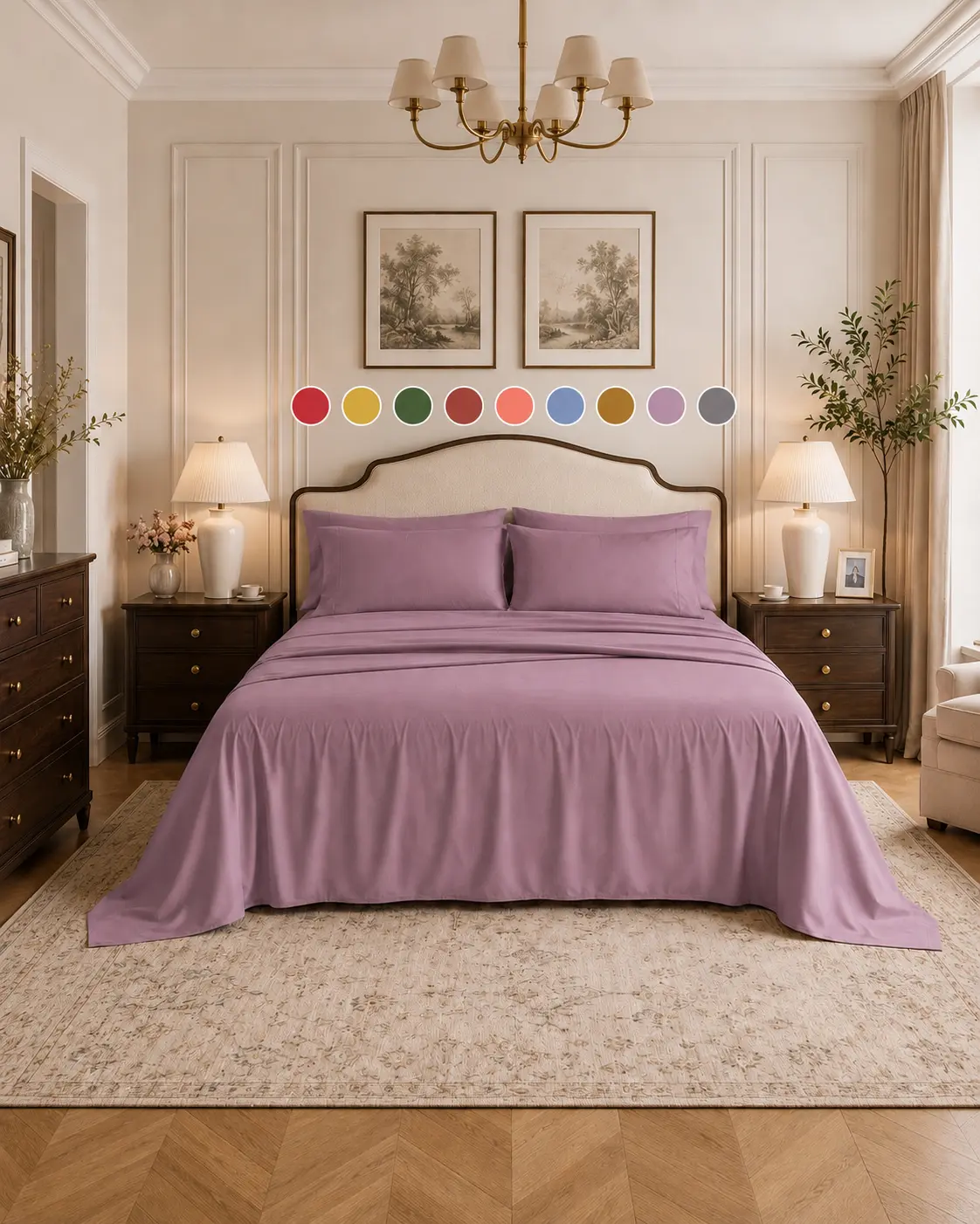 6 Piece Queen Bed Sheet Set - Ultra Soft Microfiber Bedding Set with 4 Pillowcases, Deep Pocket, Breathable, Fade Resistant, Wrinkle Resistant - Khaki, Red, Yellow, Orange, Burgundy & Purple
