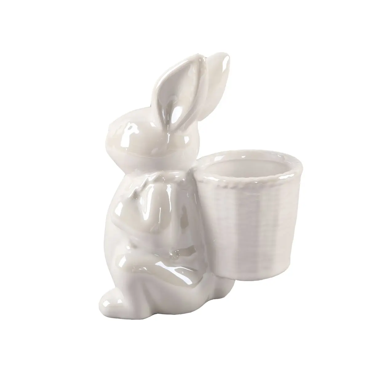 Flora Bunda CT1548E-WH 7' Ceramic Bunny Basket Vase, 5.25' x 3.5' x 7' Size, 2 lb Weight, Suitable for All Adults, Home & Garden Planter Use