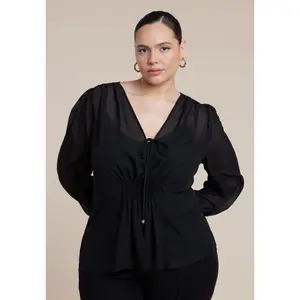 ELOQUII Women's Plus Size Smocked Sheer Blouse