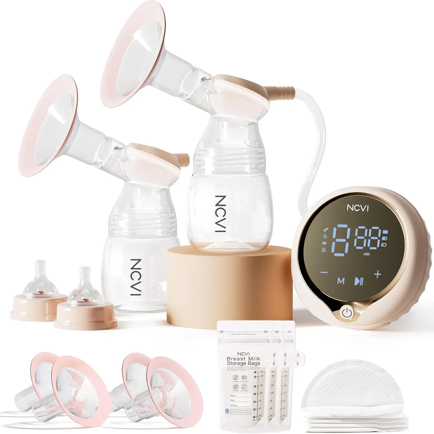 NCVI 8100 Double Electric Breast Pump, 24/28mm Large Silicone Flanges for Big Nipples, Anti-Backflow, 4 Modes 9 Suction Levels, LED Display Ultra Quiet Handheld Breast Pump for Nursing Moms