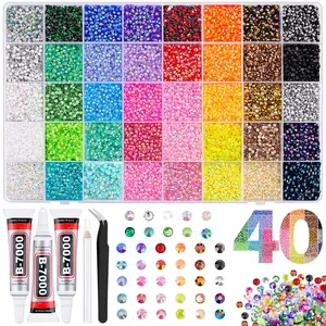 40000Pcs  Jelly Rhinestones for Bedazzling, 3mm Multicolor Resin Flatback Gems for Diamond Art, Bedazzler Kit with 3Pcs 10ml B7000 Jewelry Glue for Bedazzle Thing Crafting Book Nail Art