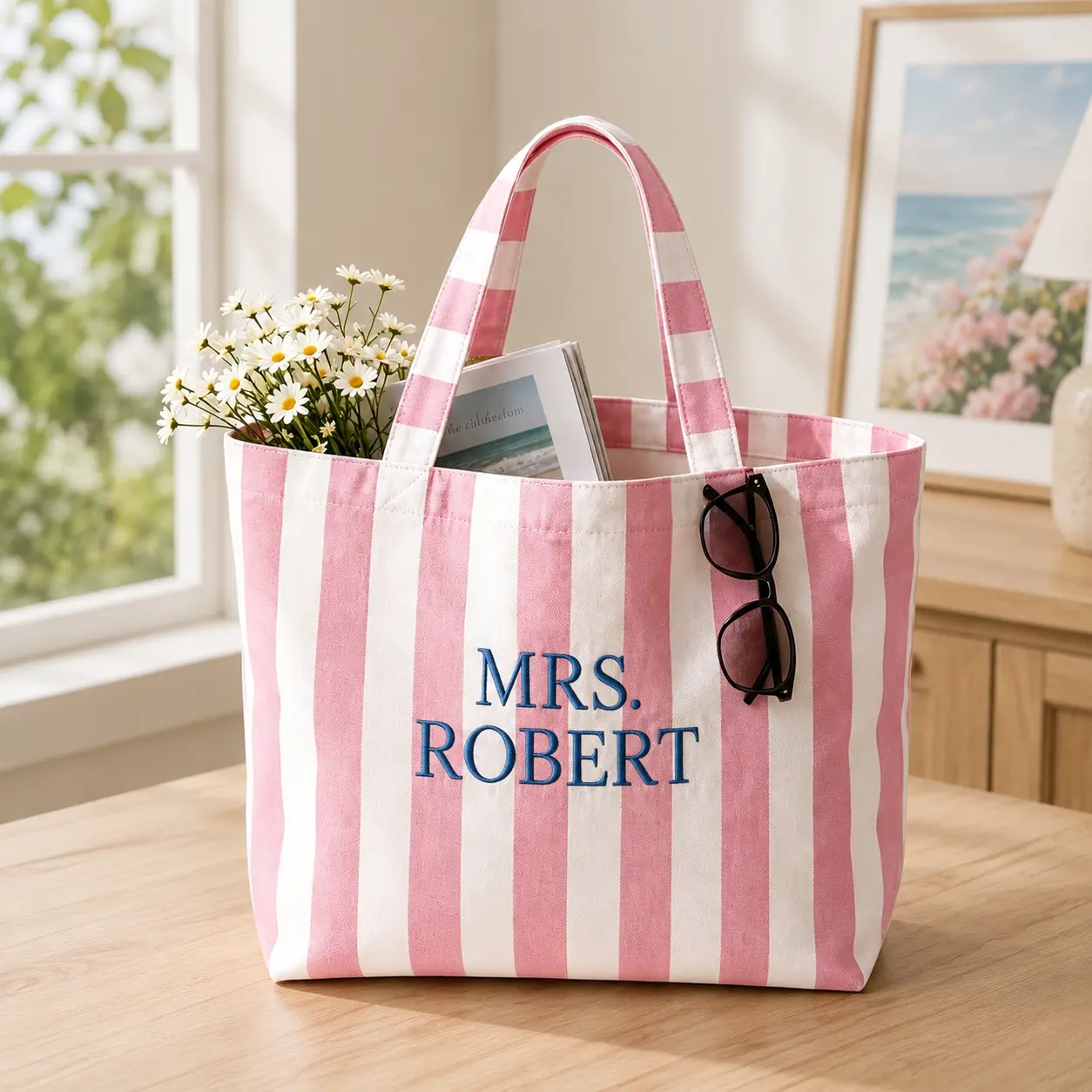 Personalized Bride Tote Bag, Custom Embroidered Bridal Tote, Mrs Wedding Beach Bag, Bride Getting Ready Tote, Bridesmaid Gift, Est 2026 Bag
