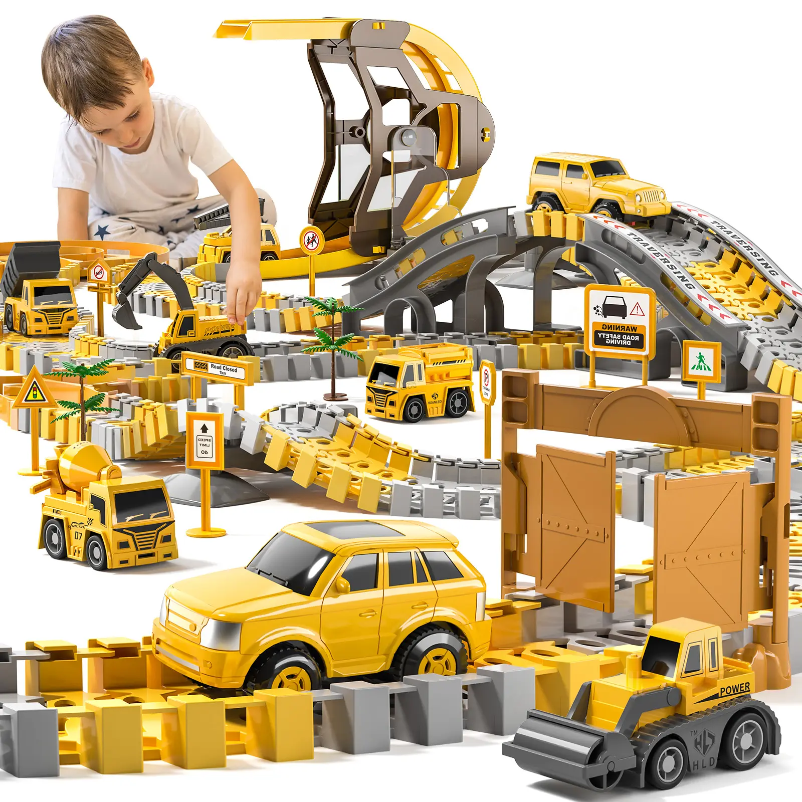 Toddler Boy Toys 252 PCS Race Tracks Toys Gifts for 3 4 5 Year Old Boys Kids, 6 PCS Construction Car Toys Gifts for 2 3 4 5 Year Old Boys, Christmas Birthday Gifts Toys for 3 4 5 Year Old Boys