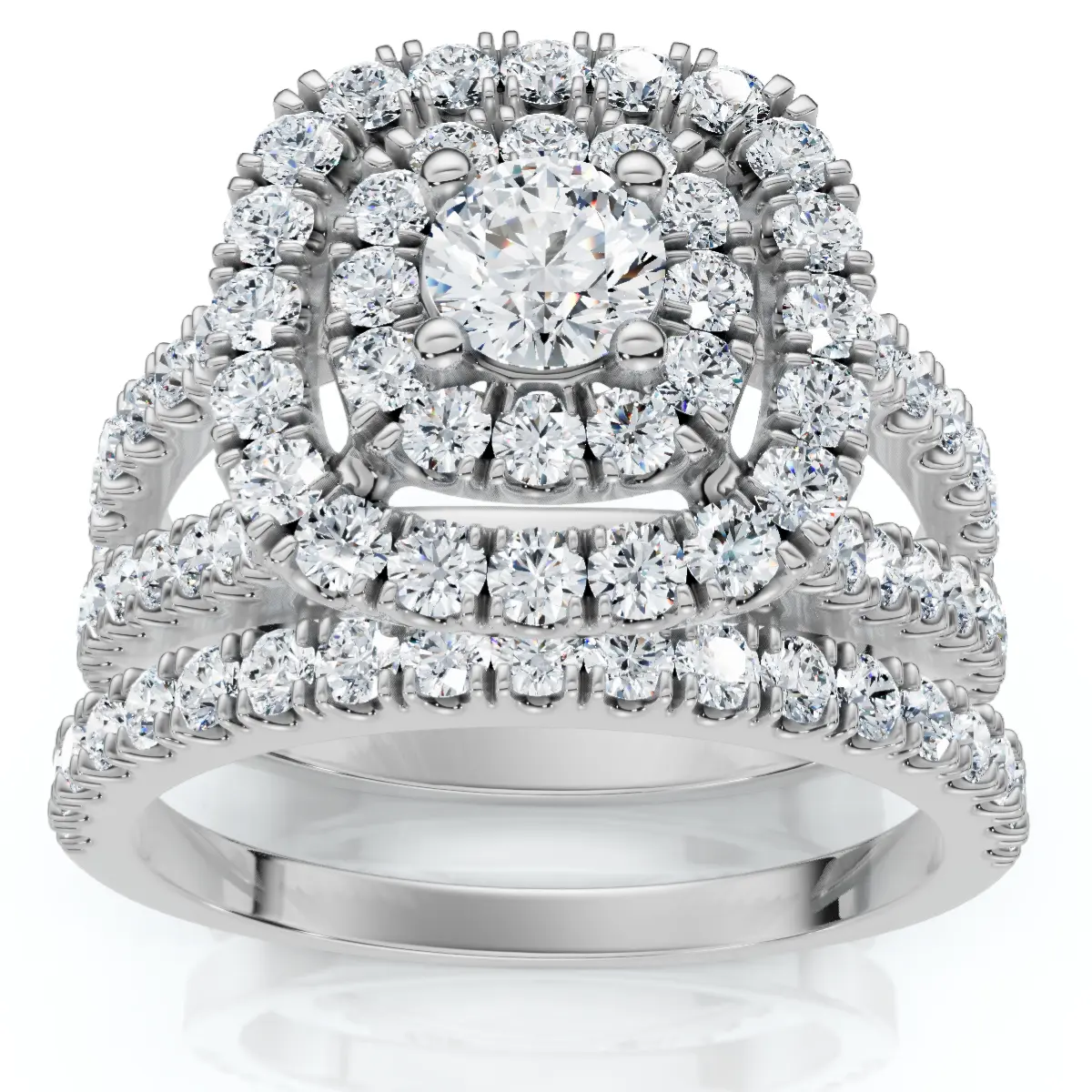 1 1/10ct Diamond Cushion Halo Engagement Wedding Ring Set Platinum