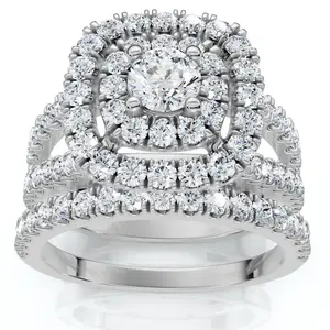 1 1/10ct Diamond Cushion Halo Engagement Wedding Ring Set Platinum