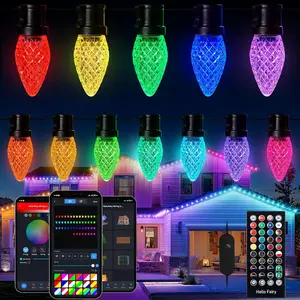 AvatarControls Dynamic C9 Halloween Christmas Strawberry Smart String Lights 33FT/66FT/99FT/132FT Waterproof RGB LED with Hello Fairy App & Remote Control for Outdoor & Indoor Decor